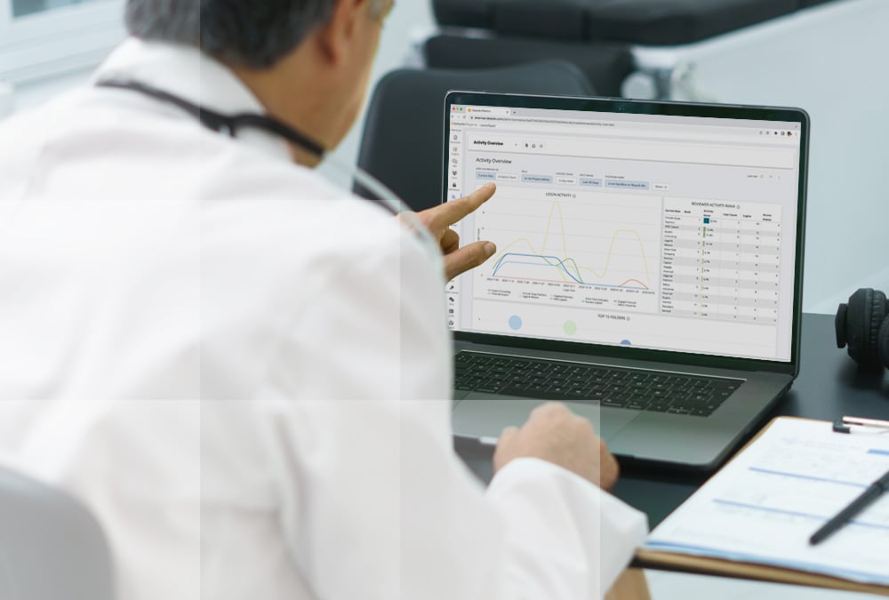 Healthcare professional using Datasite to monitor M&A dealmaking progress